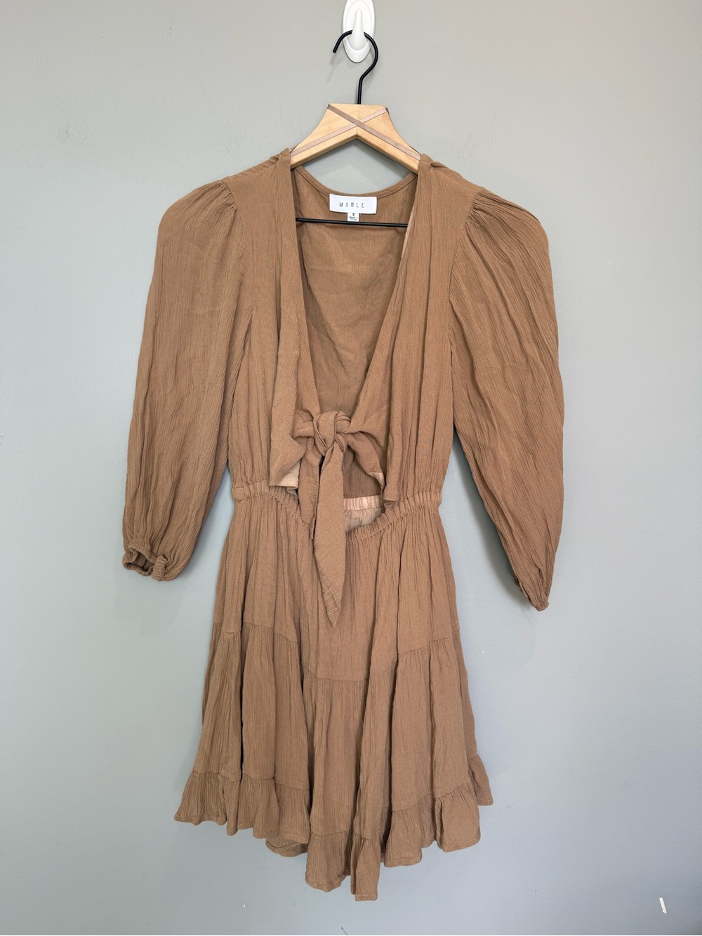 Mable Taupe Gauze Tie Front Mini Dress Size Small